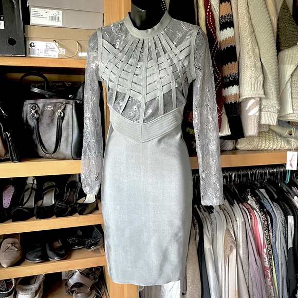 Dresses & Skirts - ⭐️BOGO FREE⭐️ WOW COUTURE Bandage Lace Crisscross Cutout Silver Gray Dress